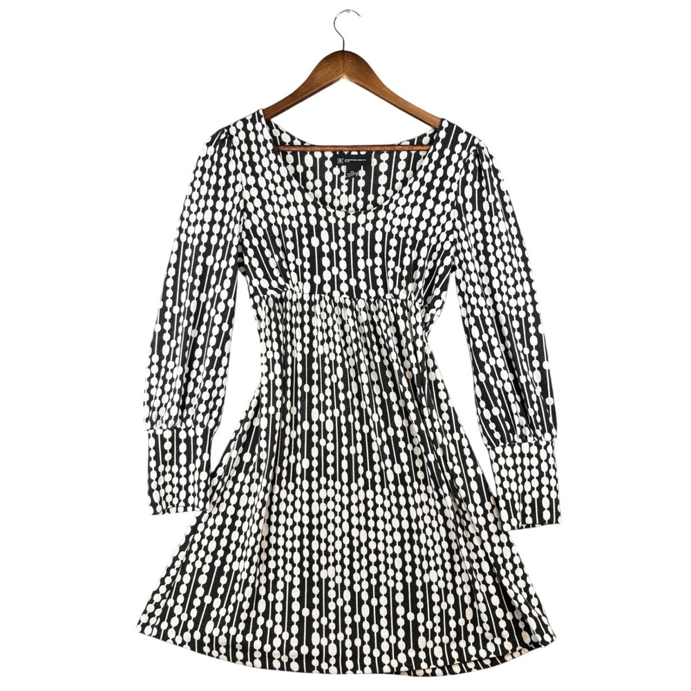 INC International Concepts Petite Black White Geometric Empire Waist Dress P/S